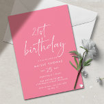 Invitation Hot Pink | Fille colorée brillante 21e anniversair<br><div class="desc">Invitations de fête pour 21e anniversaire aux femmes roses vibrantes avec un texte manuscrit "21e anniversaire". Police blanche sur un arrière - plan rose cerise. Moderne et gai.</div>