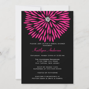 Invitation Hot Pink Flower on Black Bridal Shower Invite