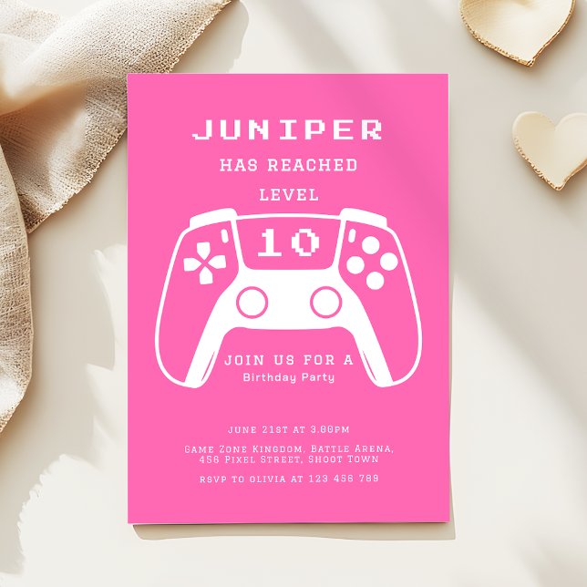 Invitation Hot Pink Girly Gamer Girl Birthday Party (Créateur téléchargé)