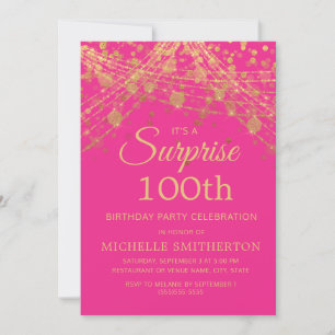 Invitation Hot Pink Gold Surprise 100e anniversaire
