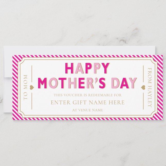 Invitation Hot Pink Happy Mother's Day Gift Voucher Card (Devant)