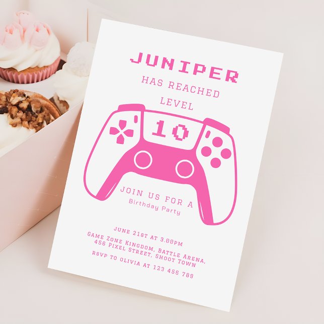 Invitation Hot Pink Level Up Gamer Girls Birthday Party (Créateur téléchargé)