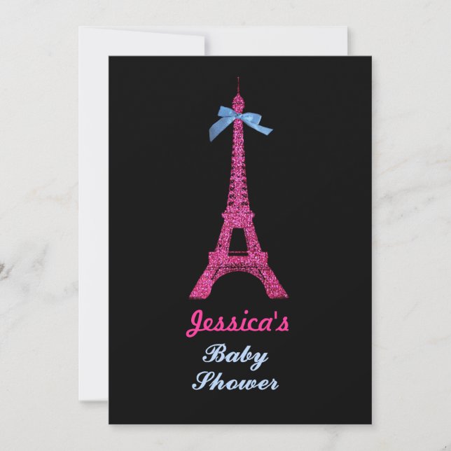 Invitation Hot Pink Paris Tour Eiffel Baby shower (Devant)