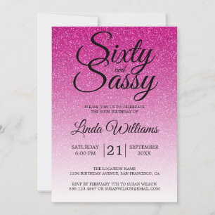Invitation Hot Pink Parties scintillant Ombre 60 et Sassy 60e