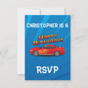 Invitation Hot Red Race Car avec Flames Boy's Birthday Party