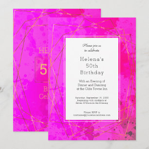 Invitation Hot rose 50e anniversaire fête chic moderne