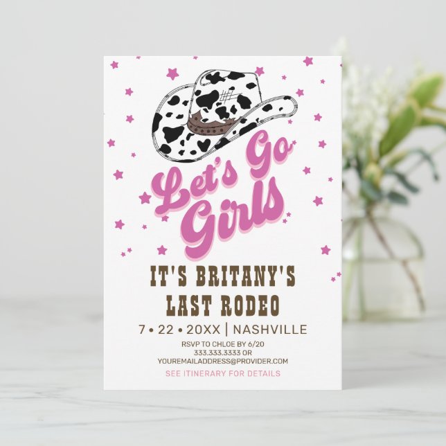 Invitation Hot rose Allons-y Filles Bachelorette Party (Debout devant)