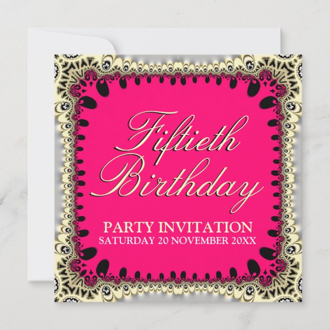 Invitation Hot rose & Black 50e Tribal Lace Anniversaire (Devant)