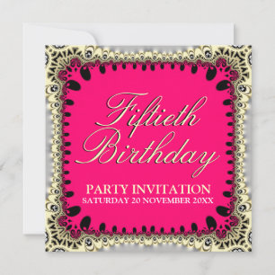 Invitation Hot rose & Black 50e Tribal Lace Anniversaire