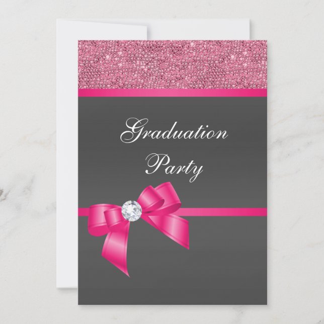 Invitation Hot Rose & Black Graduation Party (Devant)