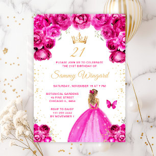 Invitation Hot rose Blonde cheveux Princesse Anniversaire