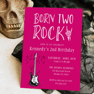 Invitation Hot rose Born Two Rock Guitare 2e fête d'anniversa