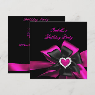 Invitation Hot rose Diamond Coeur Noir Bow Anniversaire