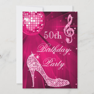 Invitation Hot rose Disco Ball Sparkle Heels 50e anniversaire