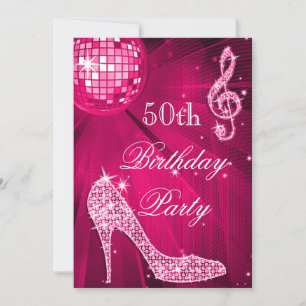 Invitation Hot rose Disco Ball Sparkle Heels 50e Anniversaire