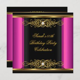 Invitation Hot rose élégante fête d'anniversaire Black Gold