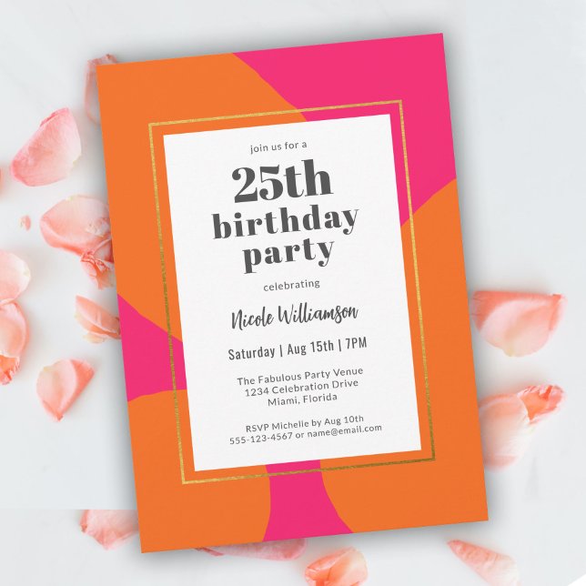 Invitation Hot rose et orange coloré fête du 25e anniversaire (Available as a digital download for your convenience! May also be ordered as printed invitations.)