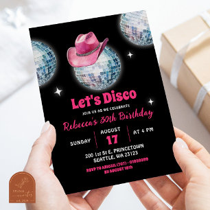 Invitation Hot rose Faisons la fête Discoball Cowgirl Anniver