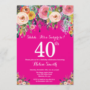 Invitation Hot rose Floral Surprise 40e anniversaire Invitati