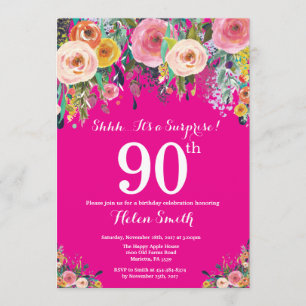 Invitation Hot rose Floral Surprise 90e anniversaire Invitati