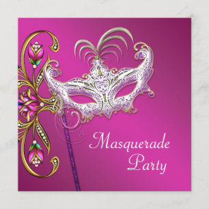 Invitation Hot rose Fuchsia Pink Masquerade