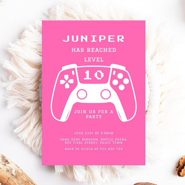 Invitation Hot rose Girly Gamer Girer Fête d'anniversaire (Créateur téléchargé)