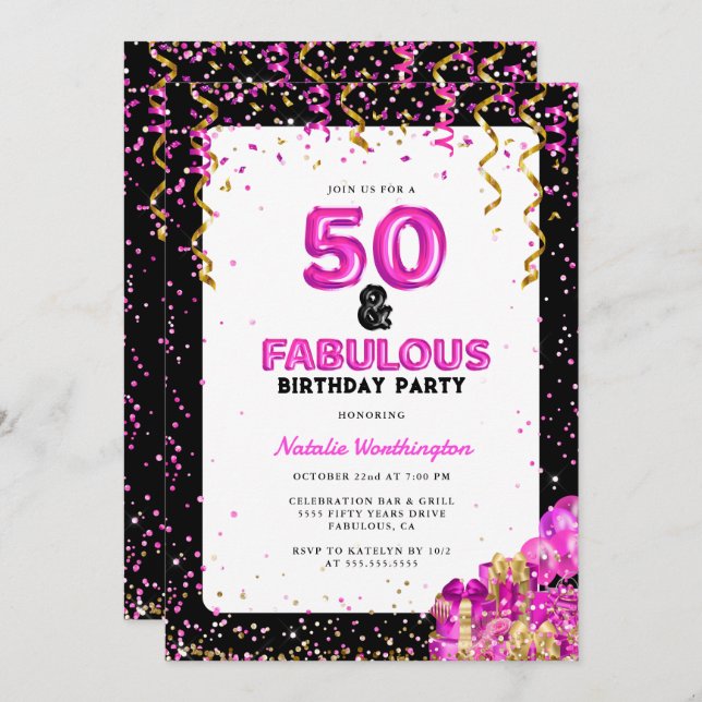 Invitation Hot Rose Gold Cinquante Fabuleux 50e anniversaire (Devant / Derrière)