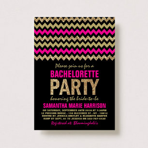 Invitation Hot rose & Gold Parties scintillant Chevron Bachel