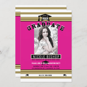 Invitation Hot Rose Gold White Elegant Photo Graduation Party