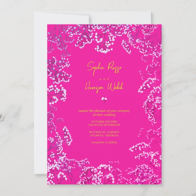 Invitation Hot rose Gypsophila Mix et Match Mariage Invitati (Devant)