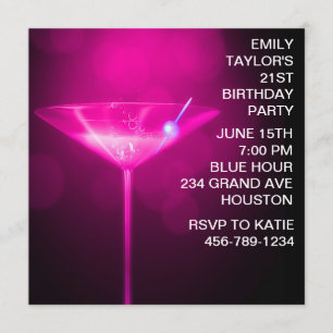 Invitation Hot rose Martini femmes Hot rose 21e anniversaire