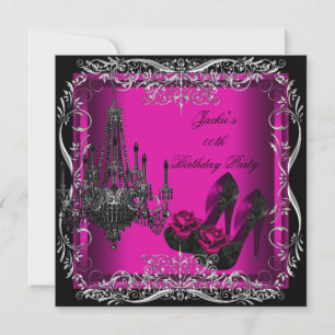 Invitation Hot rose Noir fête Anniversaire Chaussures talon h