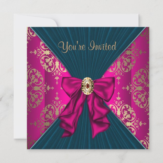 Invitation Hot rose or Damask Black Cravate Party (Devant)