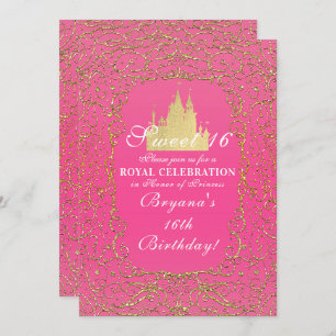 Invitation Hot rose & or Royal Castle Princess Sweet 16