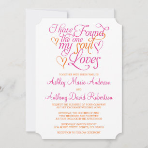 Invitation Hot rose orange âme aime Mariage de coeur