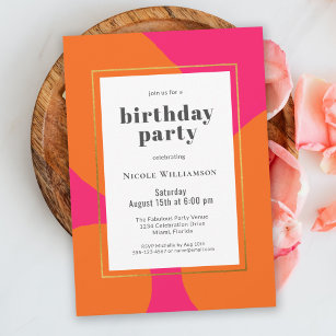 Invitation Hot rose orange coloré fête d'anniversaire