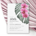 Invitation Hot rose Orchidées Tropical 40th Birthday Party<br><div class="desc">Organisez une soirée tropicale à thème 40ème anniversaire avec cette invitation vibrante de fête contemporaine. Il présente des orchidées fuchsia roses vives et une belle feuille de monstère aux aquarelles douces. Le design est à la fois simple et élégant, avec un look minimaliste dynamisé par les éléments botaniques tropicaux. Cette...</div>