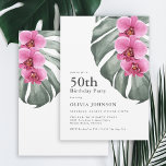 Invitation Hot rose Orchidées Tropical 50th Birthday Party<br><div class="desc">Organisez une soirée tropicale à thème 50ème anniversaire avec cette merveilleuse invitation de fête contemporaine. Il présente des orchidées fuchsia roses vives et une belle feuille de monstère aux aquarelles douces. Le design est à la fois simple et élégant, avec un look minimaliste dynamisé par les éléments botaniques tropicaux. Cette...</div>