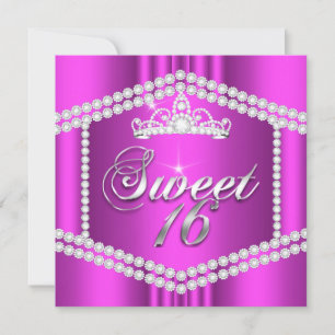 Invitation Hot rose Princess Sweet 16 Partie Diamond Trim