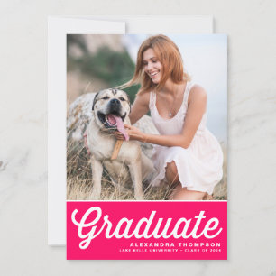 Invitation Hot Rose Retro Bold Typographie Photo Graduation