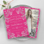 Invitation Hot rose & Silver Floral Photo SURPRISE Sweet 16<br><div class="desc">Elégant Sweet sixteen Anniversaire modèle Hot Pink & Silver Motif Floral,  personnalisé Photo & script de typographie moderne.</div>
