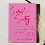 Invitation Hot rose sucré Soixante minimum 60e fête d'anniver<br><div class="desc">C'est une Hot Pink Sweet Sixty Moderne Minimaliste 60e Anniversaire Invitation fête!</div>