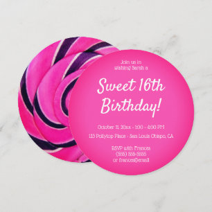 Invitation Hot Rose Sweet 16 Lollypop Photo Anniversaire