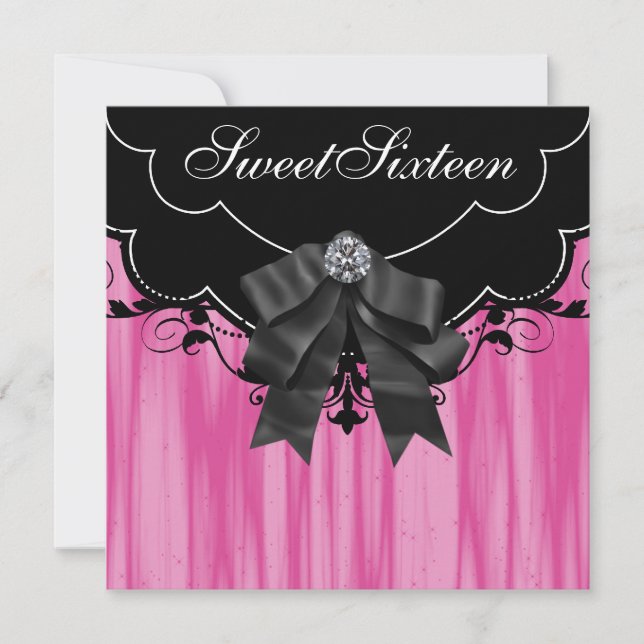 Invitation Hot rose Sweet sixteen noir fête d'anniversaire In (Devant)