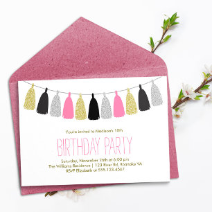 Invitation Hot rose Tassels Garland fête d'anniversaire