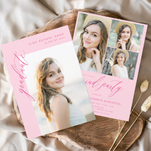 Invitation Hot rose tendance Photo Graduation Party