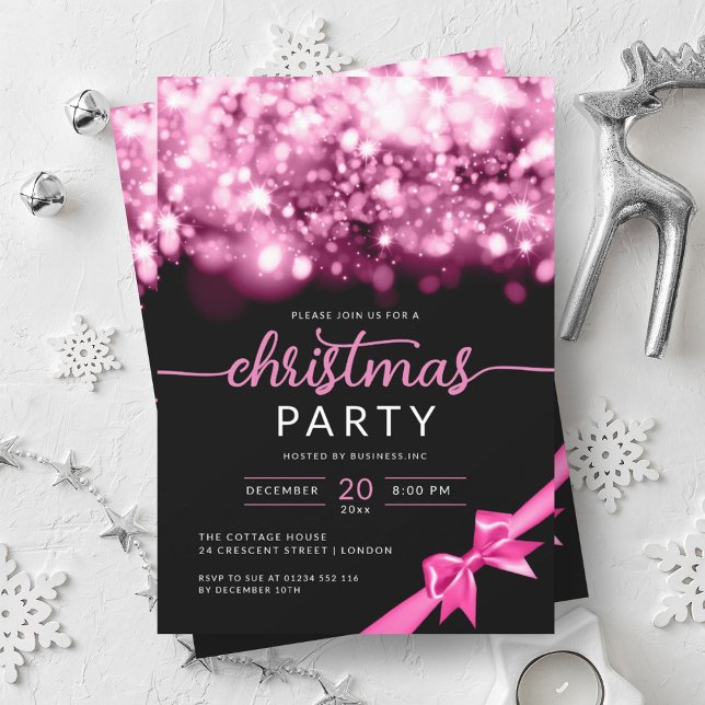 Invitation Hot Rose Winter Sparkling Company Fête de Noël (Hot Pink Winter Sparkling Company Xmas Party Invitation)