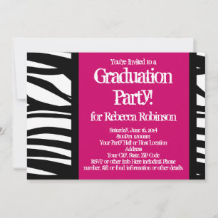 Invitation Hot rose Zebra Graduation Party