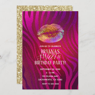 Invitation Hot rose Zebra Rainbow Gold Parties scintillant Li