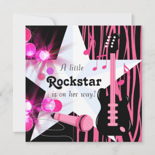 Invitation Hot rose Zebra Rockstar Baby Girl Douche
